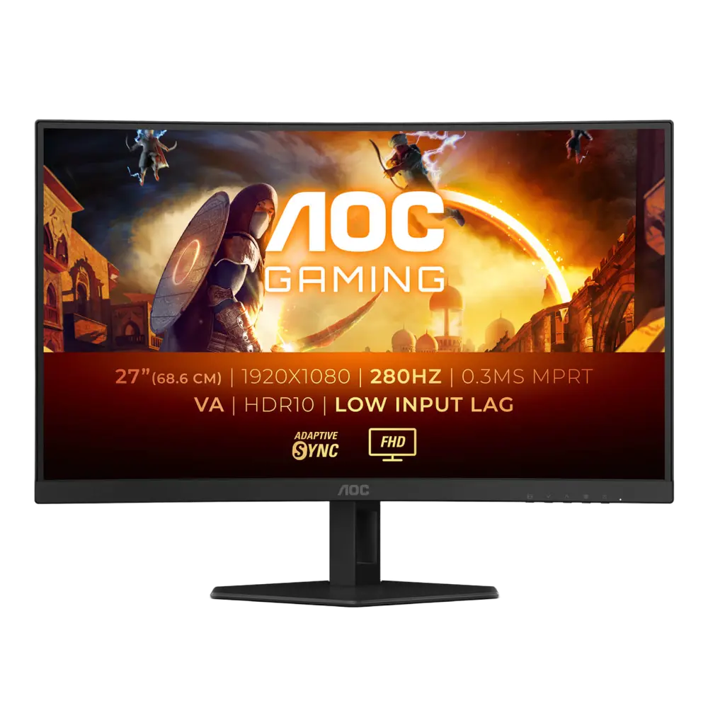 מסך מחשב קעור לגיימינג AOC 27" VA FHD 280Hz 0.3ms 1500R