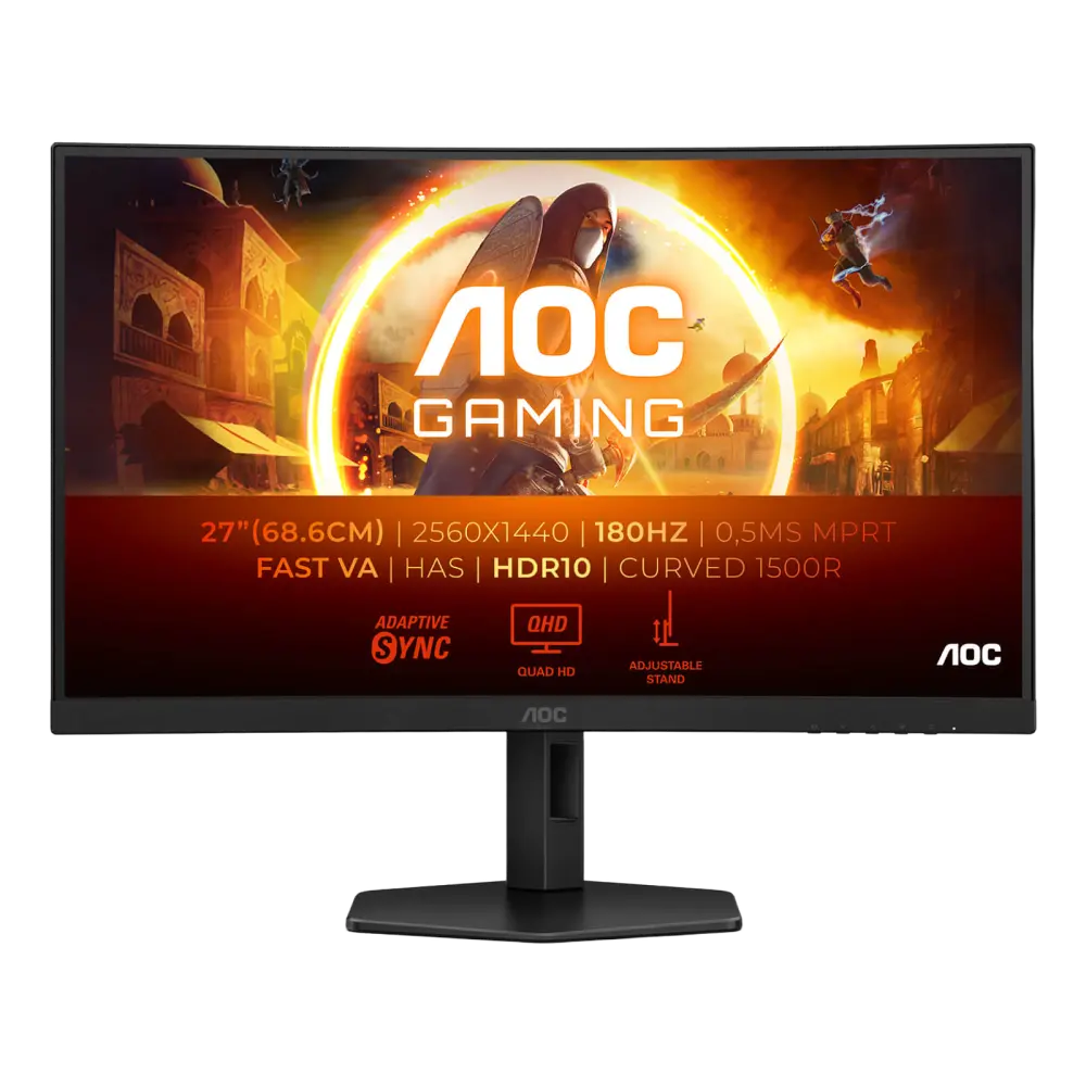 מסך מחשב קעור לגיימינג AOC 27" VA QHD 180Hz 0.5ms 1500R