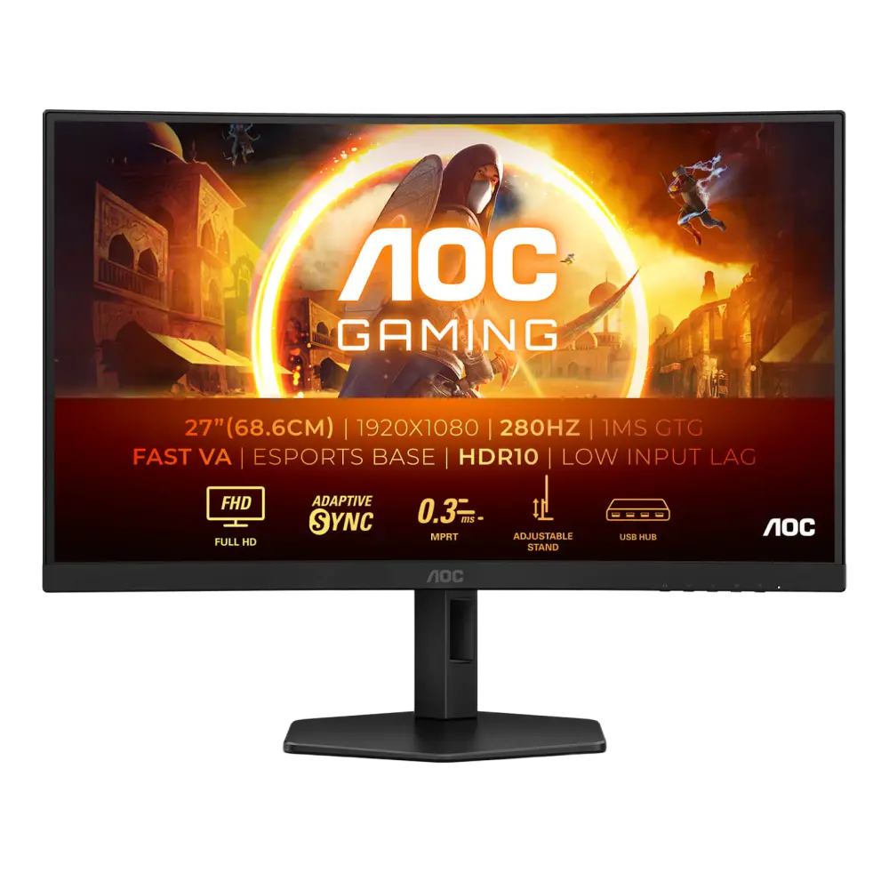 מסך מחשב קעור לגיימינג AOC 27" VA FHD 280Hz 0.3ms 1500R