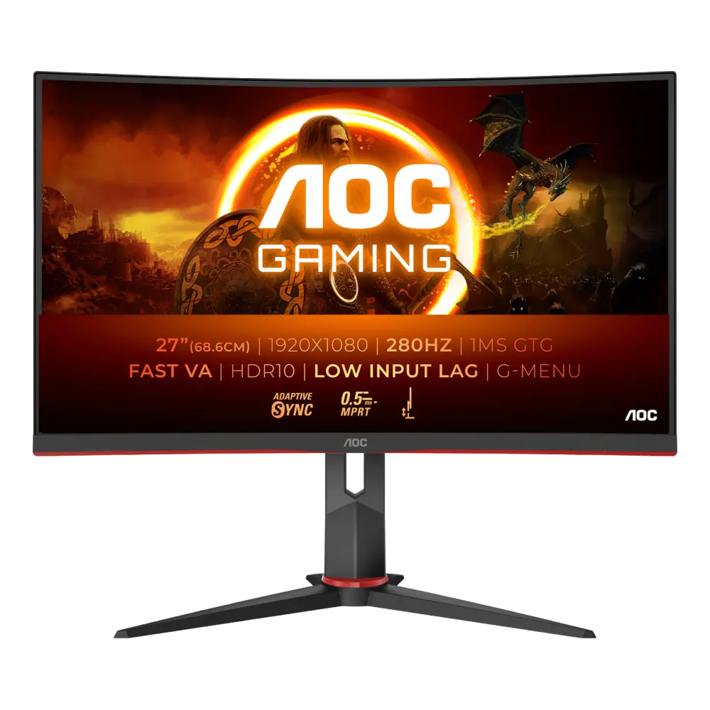 מסך מחשב קעור לגיימינג AOC 27" VA FHD 280Hz 0.5ms 1500R