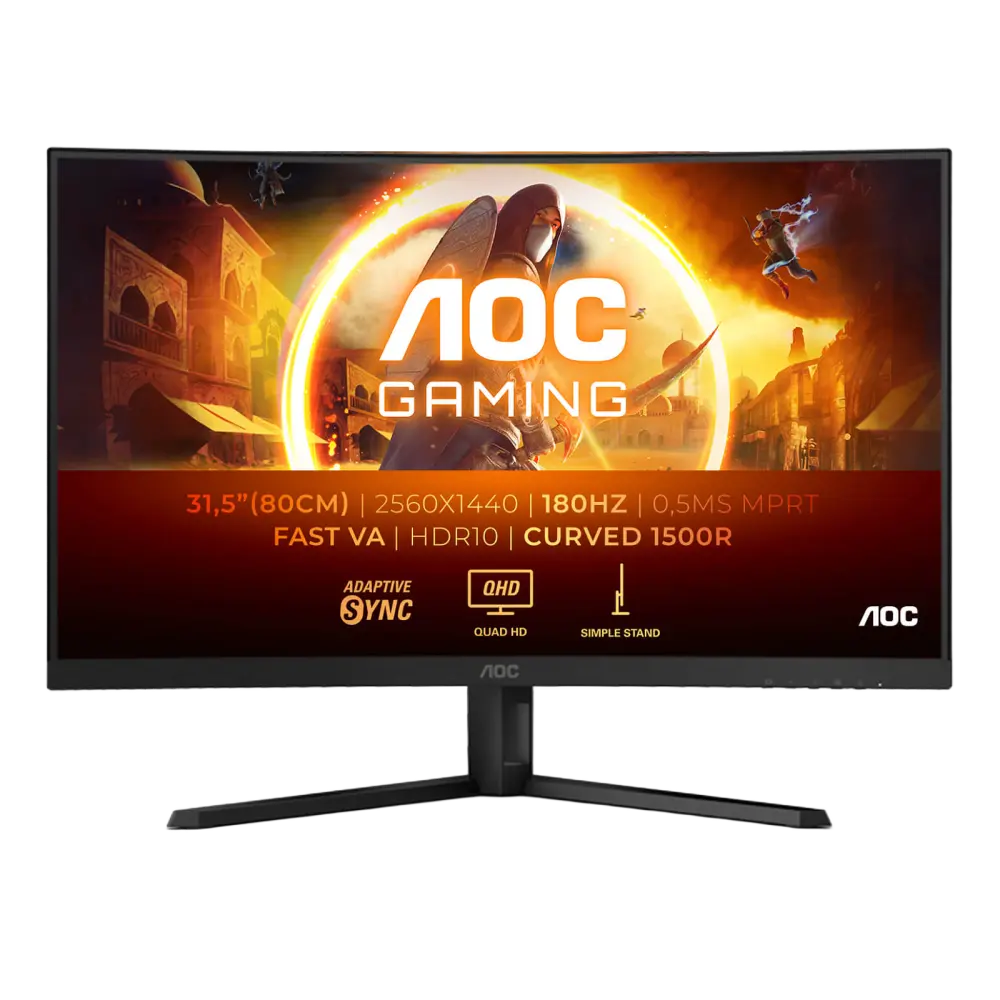 מסך מחשב קעור לגיימינג AOC 31.5" VA QHD 180Hz 0.5ms 1500R