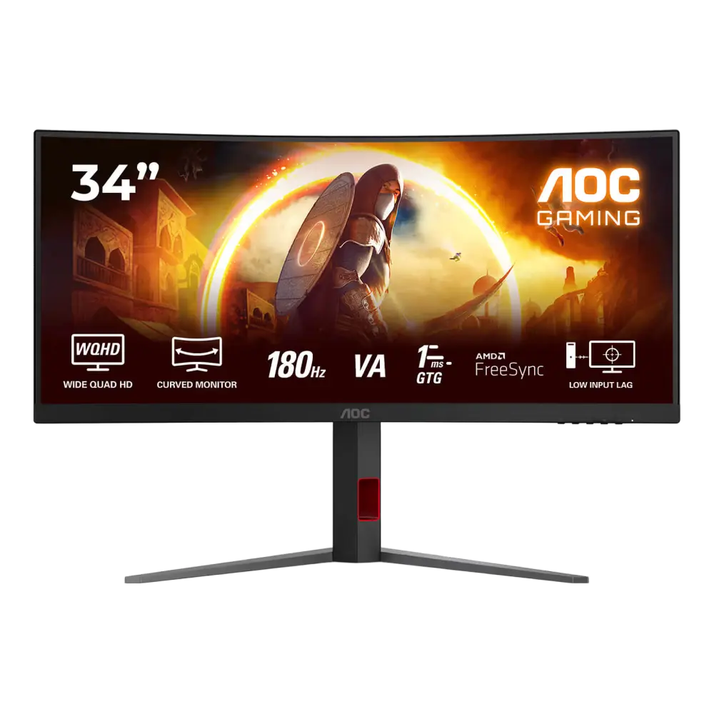 מסך מחשב קעור לגיימינג AOC 34" VA UWQHD 180Hz 0.5ms 1500R