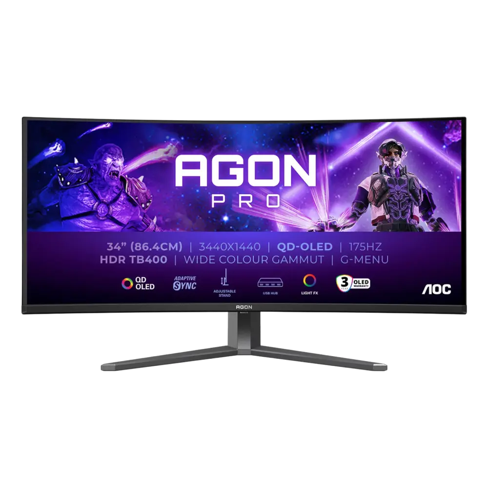 מסך מחשב קעור לגיימינג AOC 34" AGON Pro OLED QHD 175Hz 0.03ms 1800R
