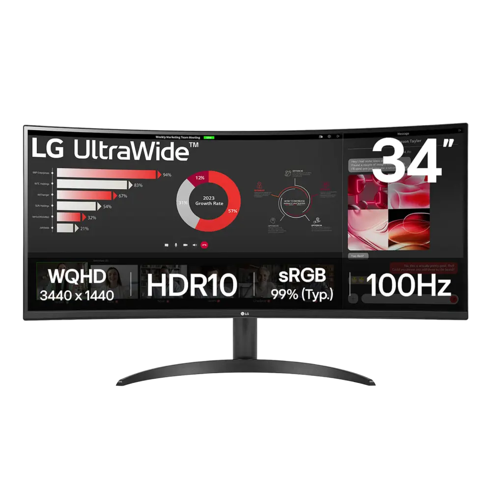 מסך מחשב קעור LG 34" UltraWide VA QHD 100Hz 5ms 1800R